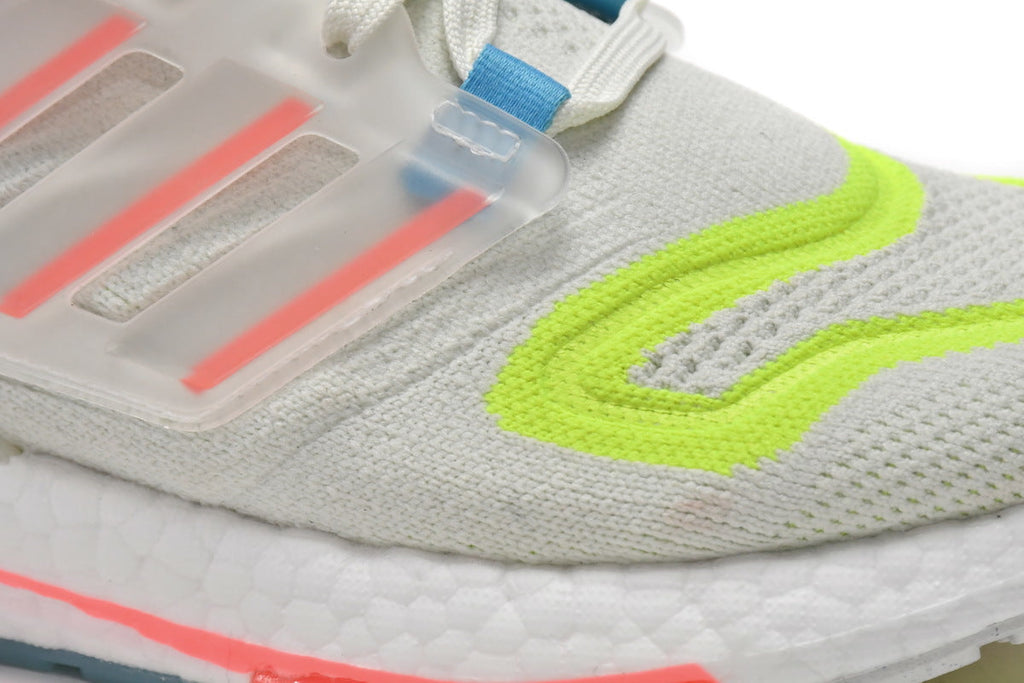 Adidas Ultra Boost 22 GX8015 Running Shoes in White Blue Yellow - product image from the listing.