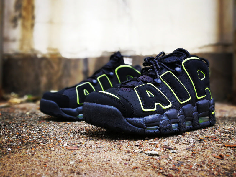 Nike Air More Uptempo Sneakers in Black Volt Green - product image from the listing.