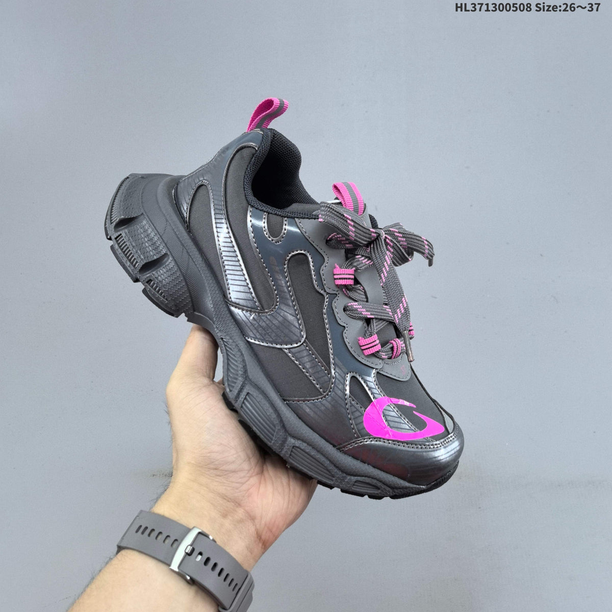 Balenciaga Kids Chunky Lace-Up Sneakers, in Silver and Charcoal - product image from the listing.