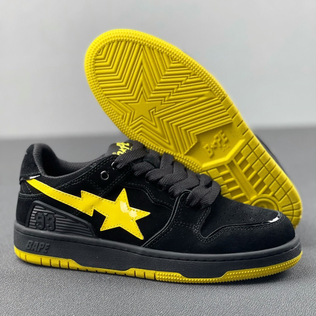 A Bathing Ape SK8 Sta Sneakers in Black Yellow - product image from the listing.