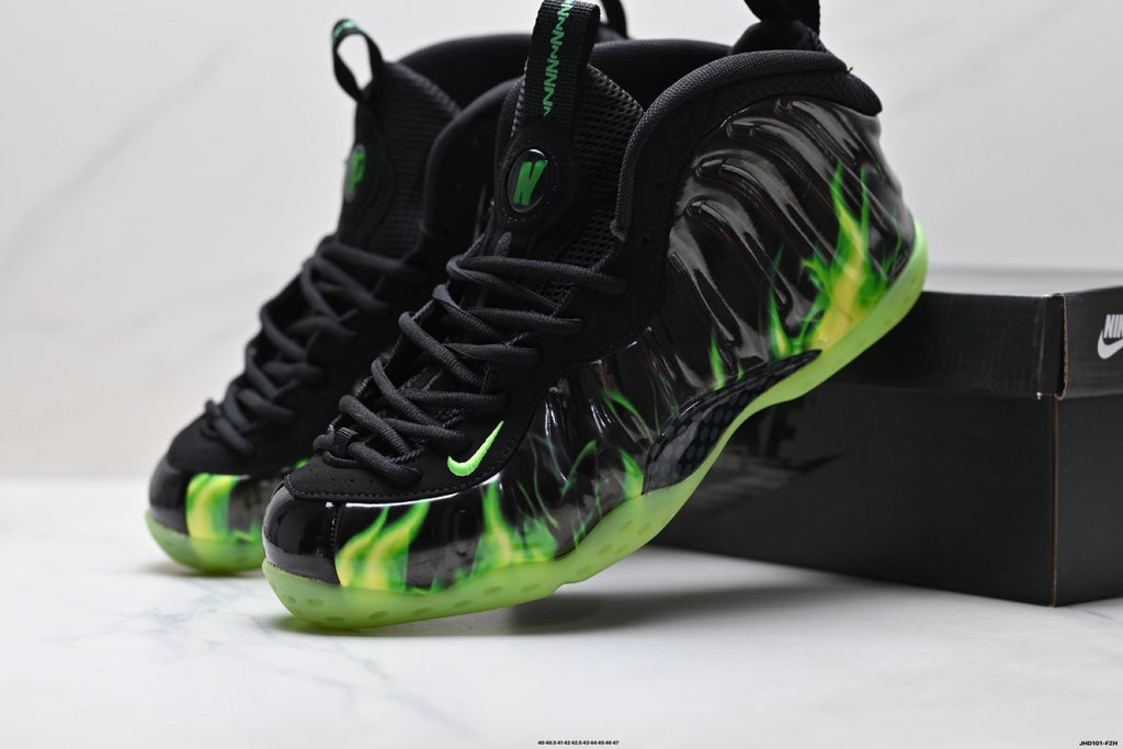 Nike Air Foamposite Huarache Basketball Sneakers in Black Green - product image from the listing.