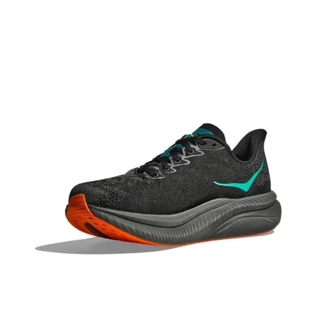 HOKA Mach 6 Running Shoes, Black with in Teal and Orange - product image from the listing.