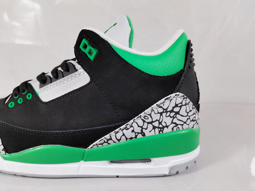 Air Jordan 3 Black Green Elephant Print Sneakers - product image from the listing.