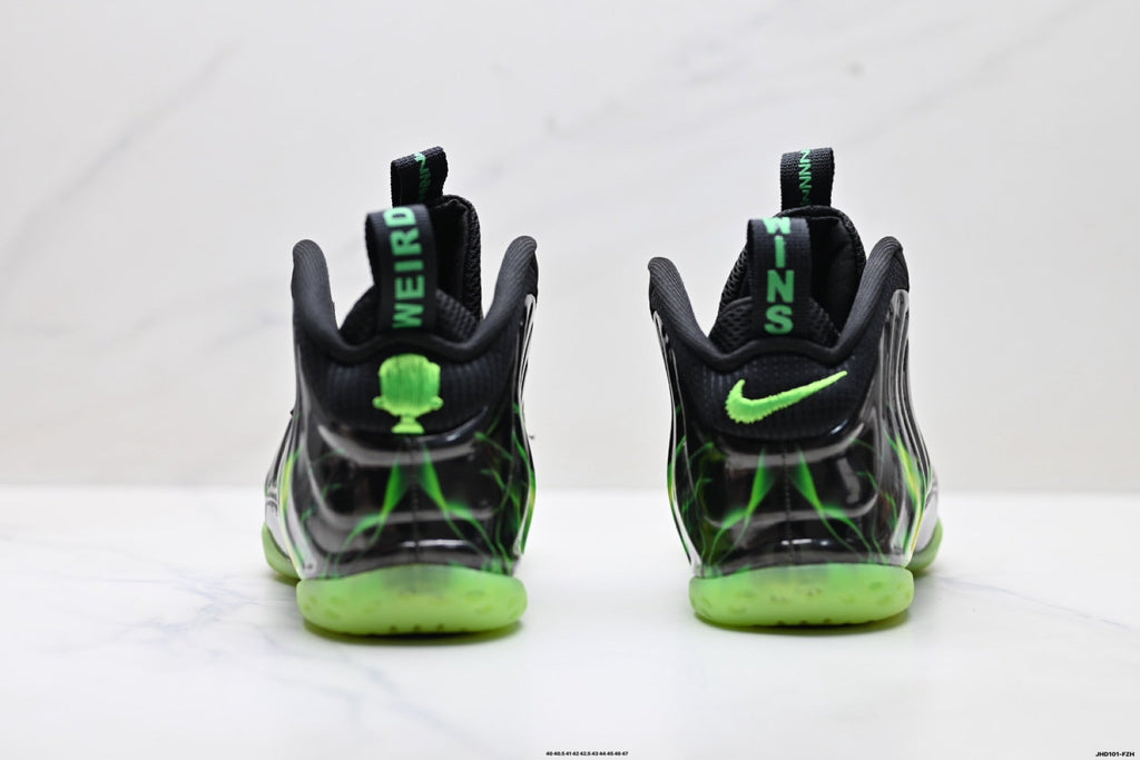 Nike Air Foamposite Huarache Basketball Sneakers in Black Green - product image from the listing.