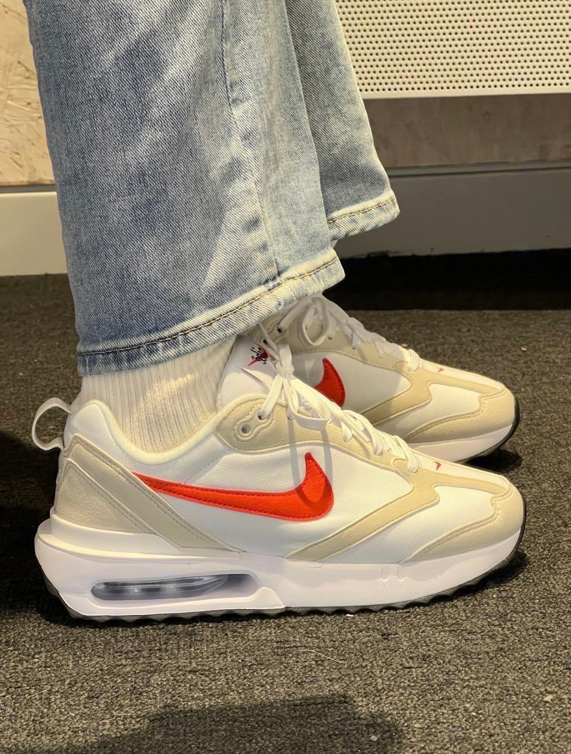 Nike Air Max Dawn Sneakers in White Red DC4068-101 - product image from the listing.