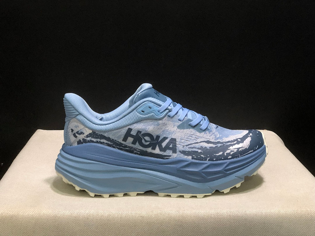 HOKA Stinson 7 Trail Shoes for Running, Blue Pattern - product image from the listing.