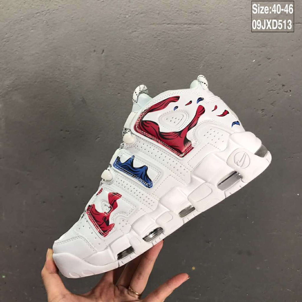 Nike Air More Uptempo Sneakers in White Blue Red 09JXD513 - product image from the listing.
