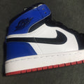 Jordan 1 High Three-Color Sneaker in Black, in Blue and Red - product image from the listing.