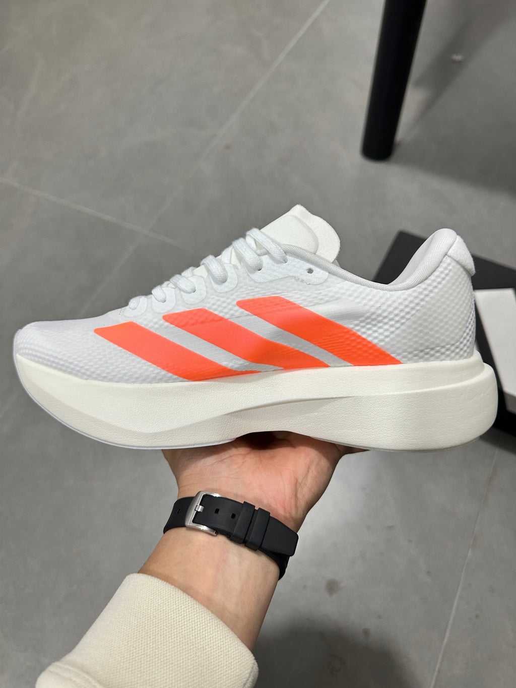 Adidas Adizero EVO SL Running Shoes in White Orange - product image from the listing.