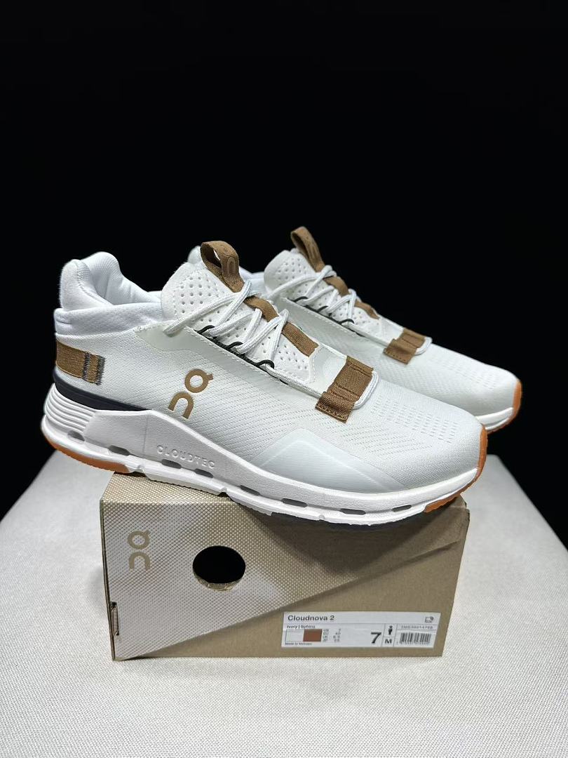 On Cloudnova 2 Sneakers, in Ivory and Brown - product image from the listing.
