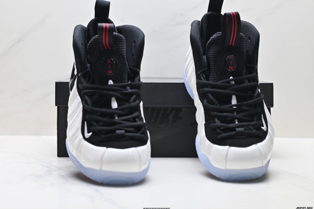 Nike Air Penny Foamposite One Sneakers in Black White Red - product image from the listing.