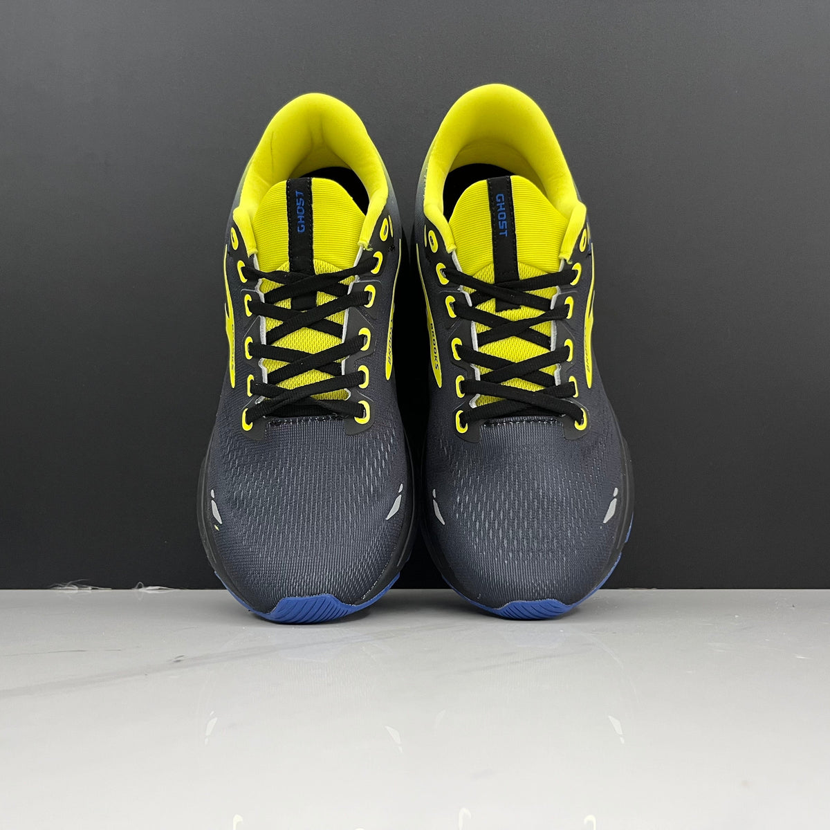 Brooks Ghost 15 Running Shoes, in Charcoal Yellow Blue - product image from the listing.