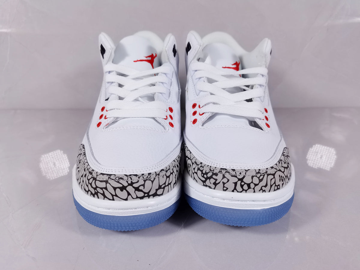 Air Jordan 3 Retro White Red Elephant Print Sneakers - product image from the listing.