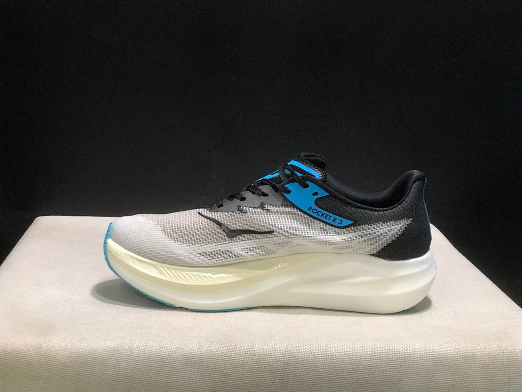 White, Black and Blue - HOKA Rocket X 3 Running Shoes - product image from the listing.