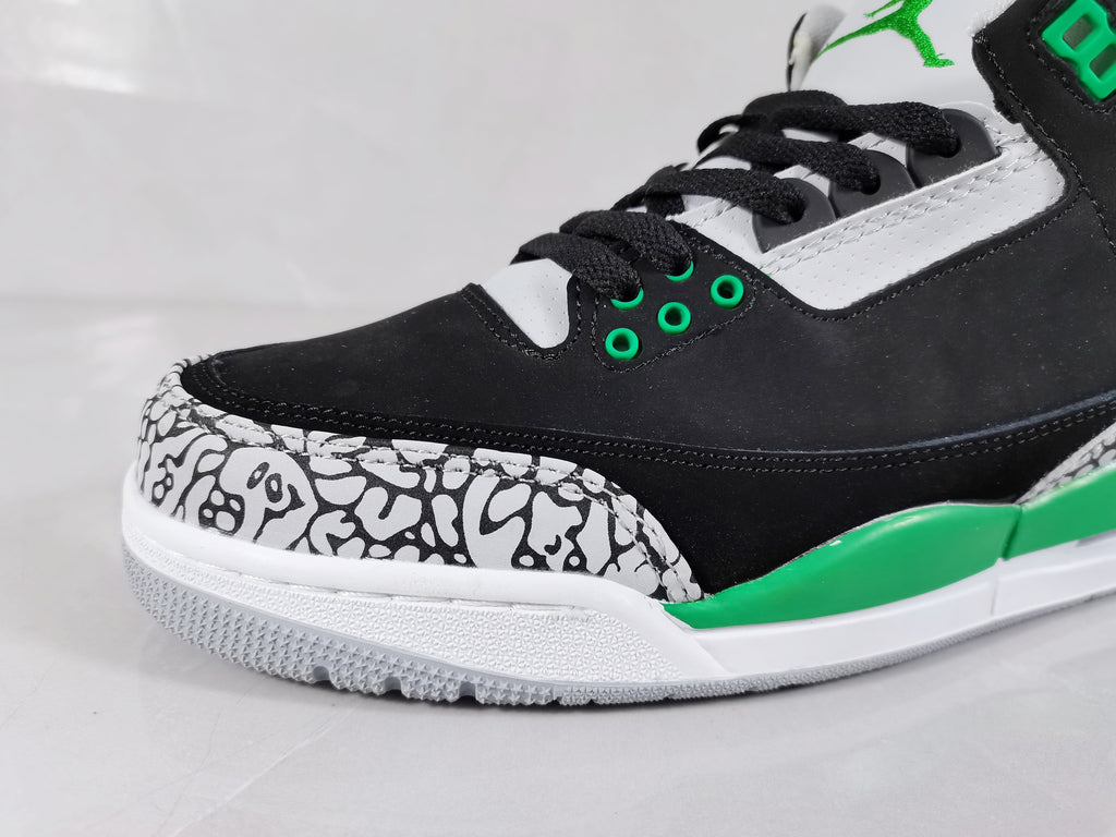 Air Jordan 3 Black Green Elephant Print Sneakers - product image from the listing.
