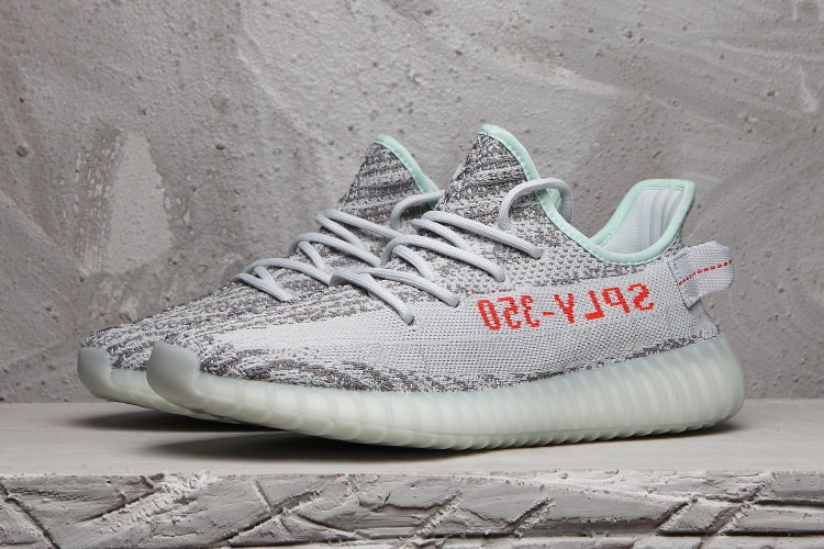 Gray and Mint Yeezy 350 V2 Knit Sneakers - product image from the listing.