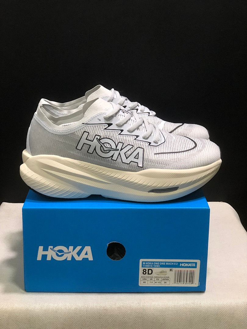 White and Gray HOKA Mach X 2 Running Shoes - product image from the listing.
