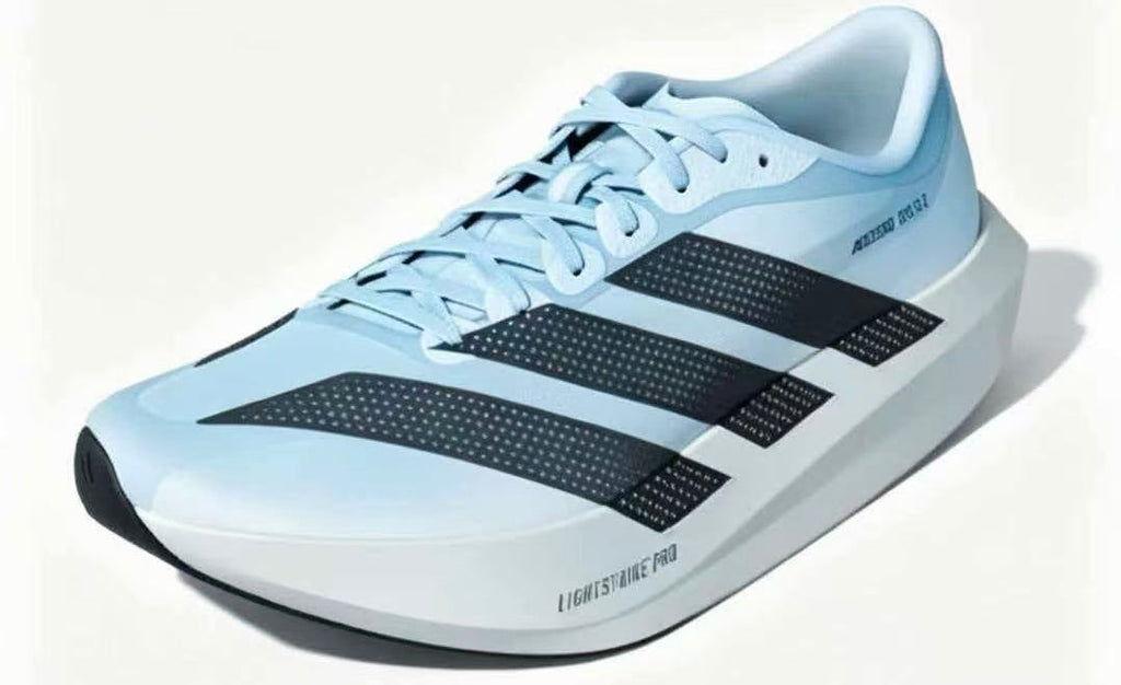 Adizero Evo SL 2 Running Shoes in Light Blue and Black - product image from the listing.