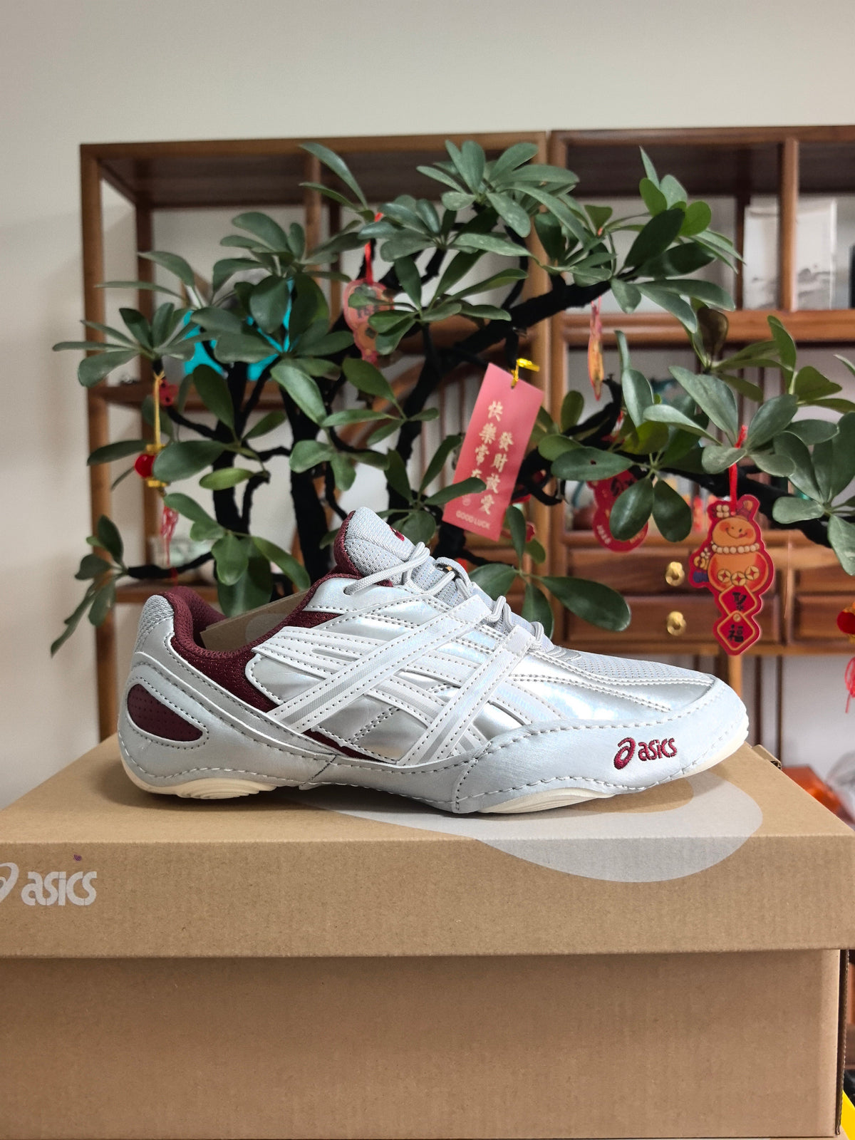 Silver and Red ASICS F2 Sneakers - product image from the listing.