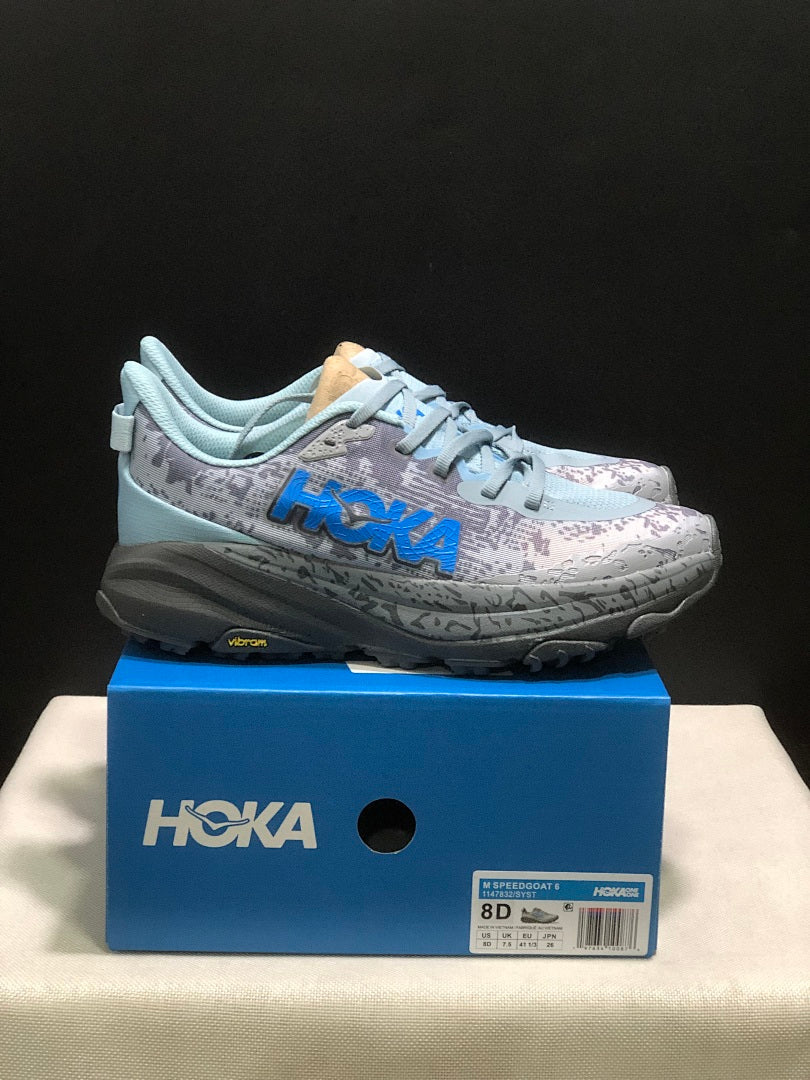 HOKA Speedgoat 6 Trail Running Shoes, in Gray Blue - product image from the listing.