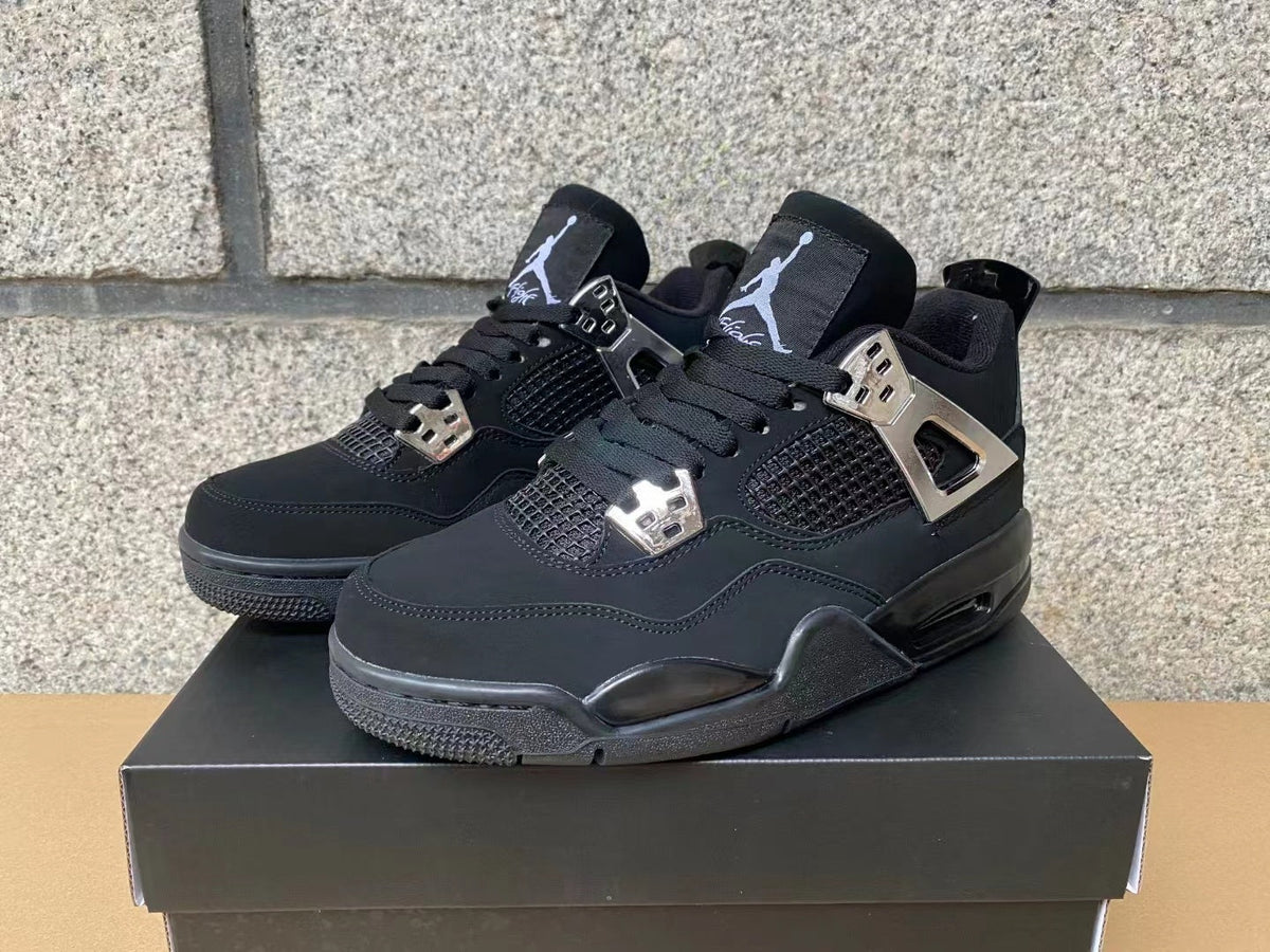 "Black Cat" Air Jordan 4 Sneakers - Chrome Silver - product image from the listing.