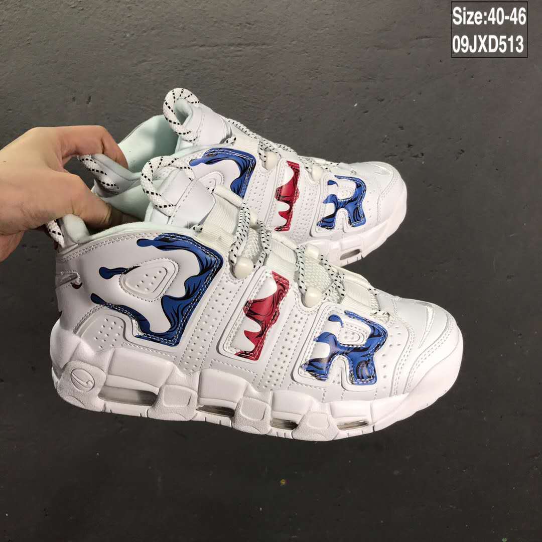 Nike Air More Uptempo Sneakers in White Blue Red 09JXD513 - product image from the listing.