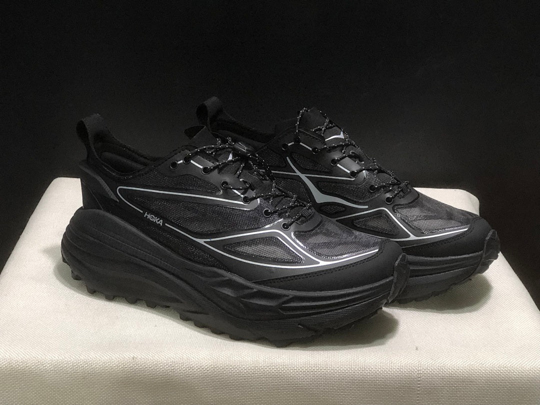 HOKA Stinson One 7 Black Trail Trainers - product image from the listing.