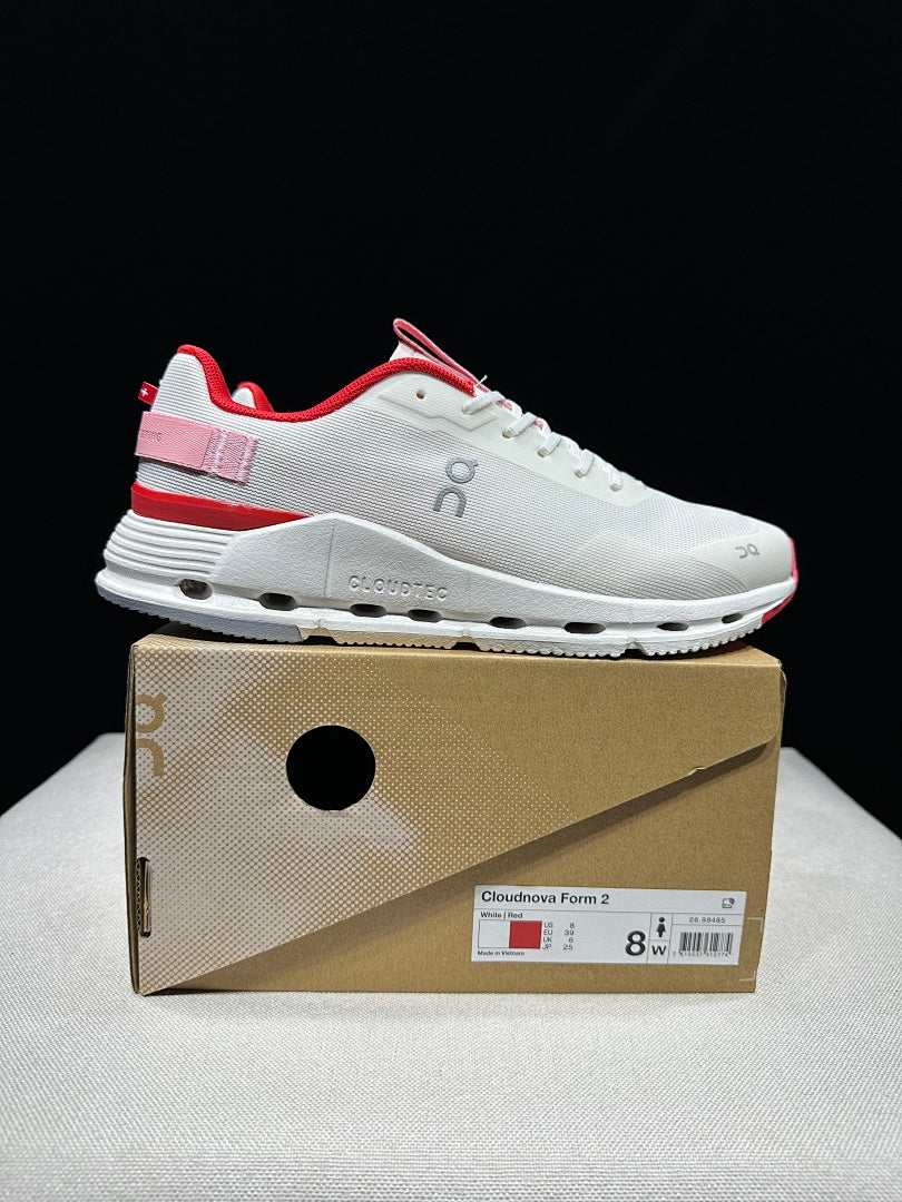On Cloudnova Form 2 Sneakers in White and Red - product image from the listing.