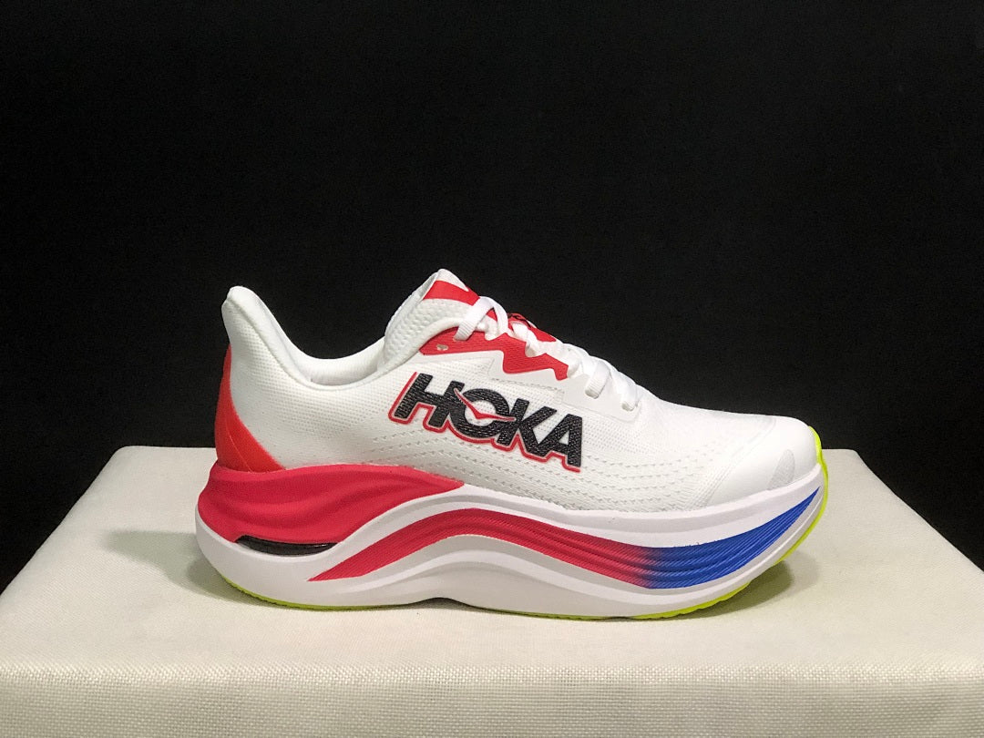 HOKA Skyward X Running Shoes, in White Red Blue - product image from the listing.