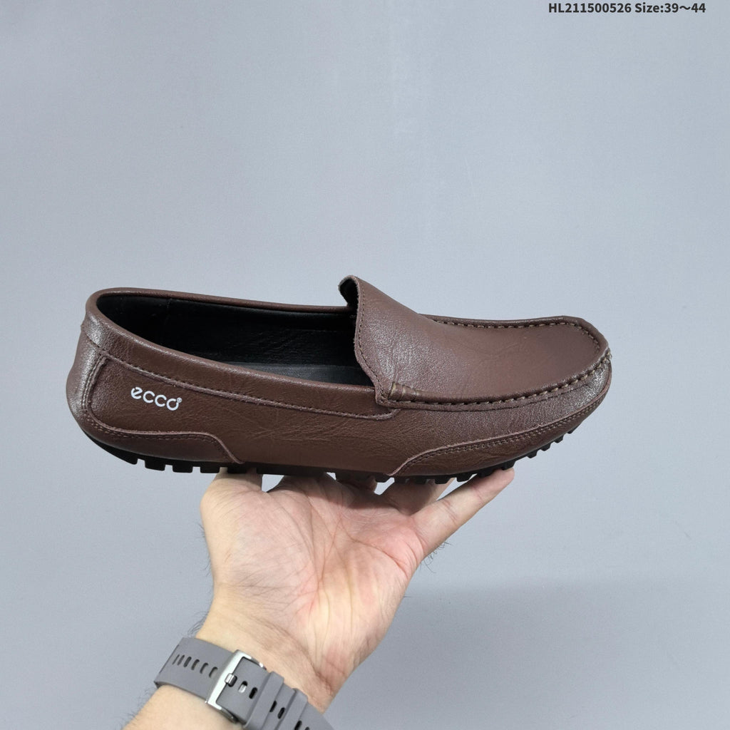Men's ECCO Leather Slip-On Loafers in Black or Brown - product image from the listing.