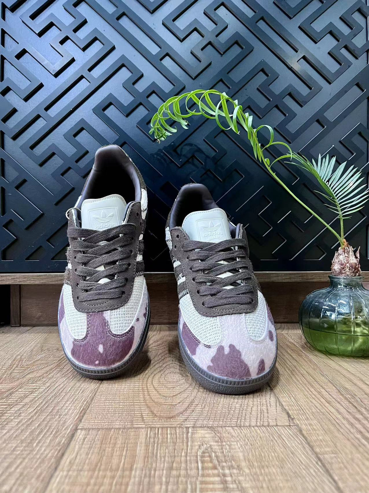 adidas Samba Low-Cut Sneakers in White and Purple Print - product image from the listing.