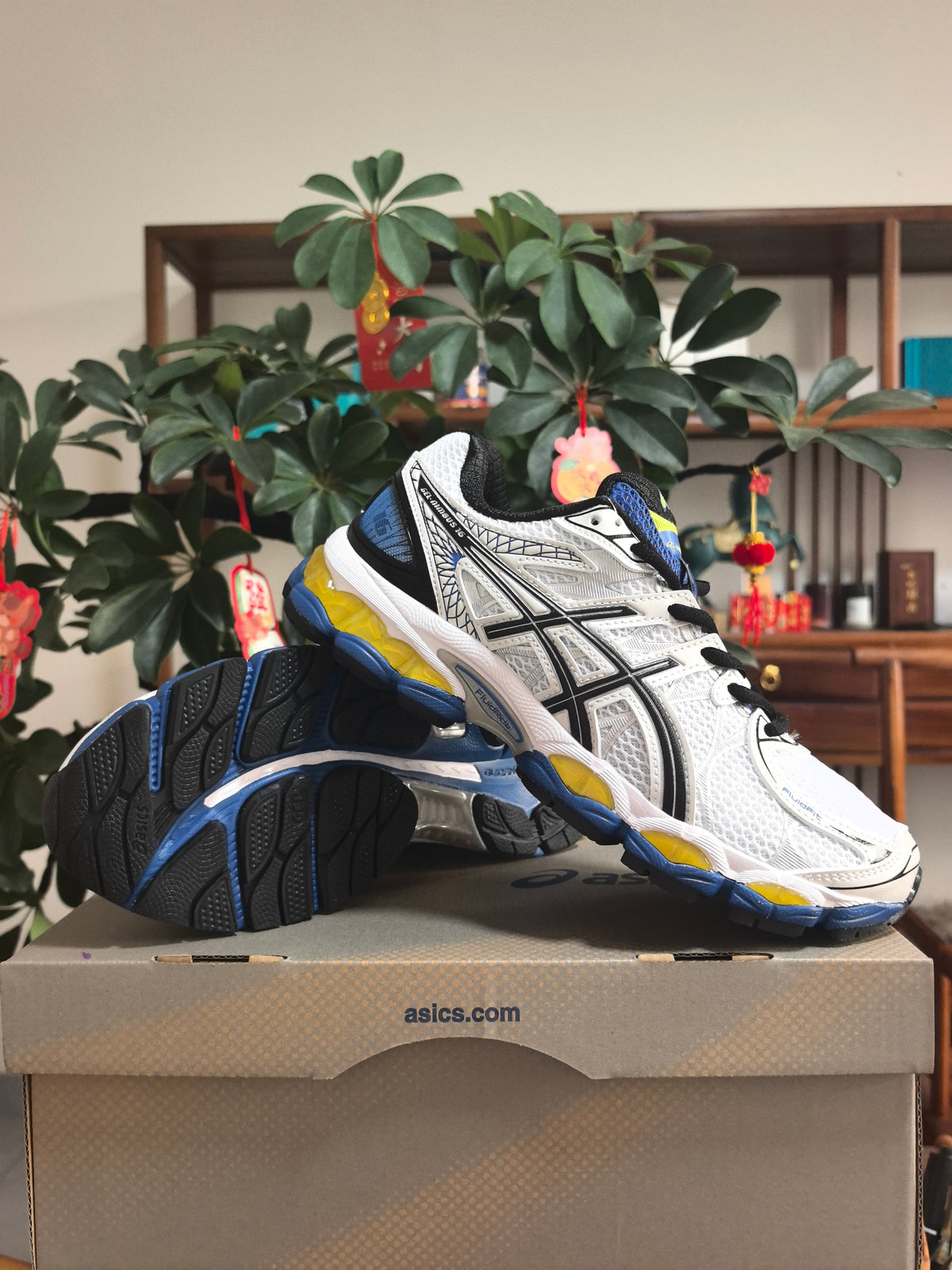 ASICS GEL-Quantum 360 Sneakers in White Black Blue - product image from the listing.
