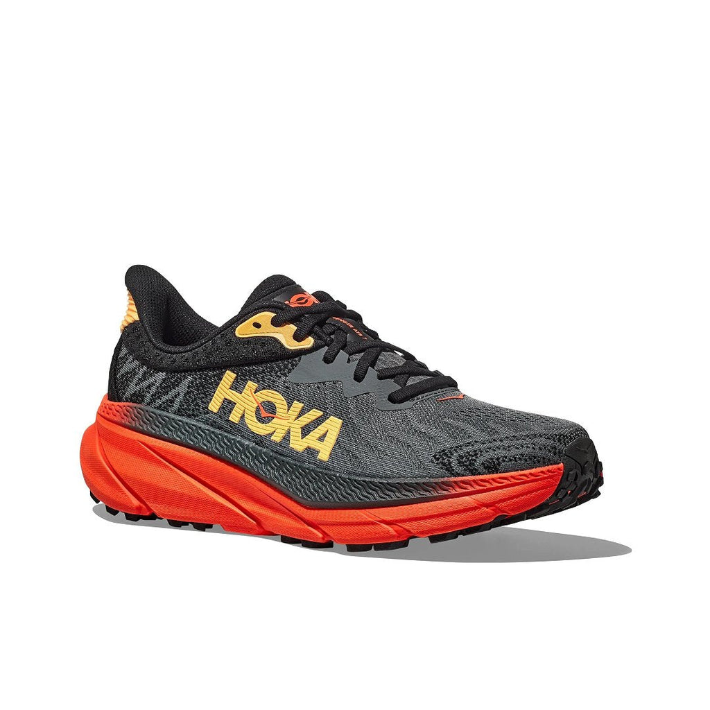 HOKA Challenger 7 Trail Running Shoes in Black and Orange - product image from the listing.