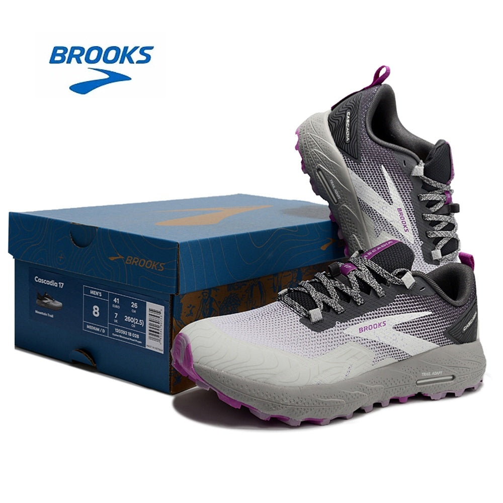 Gray and Purple Brooks Cascadia 17 Trail Running Shoes - product image from the listing.