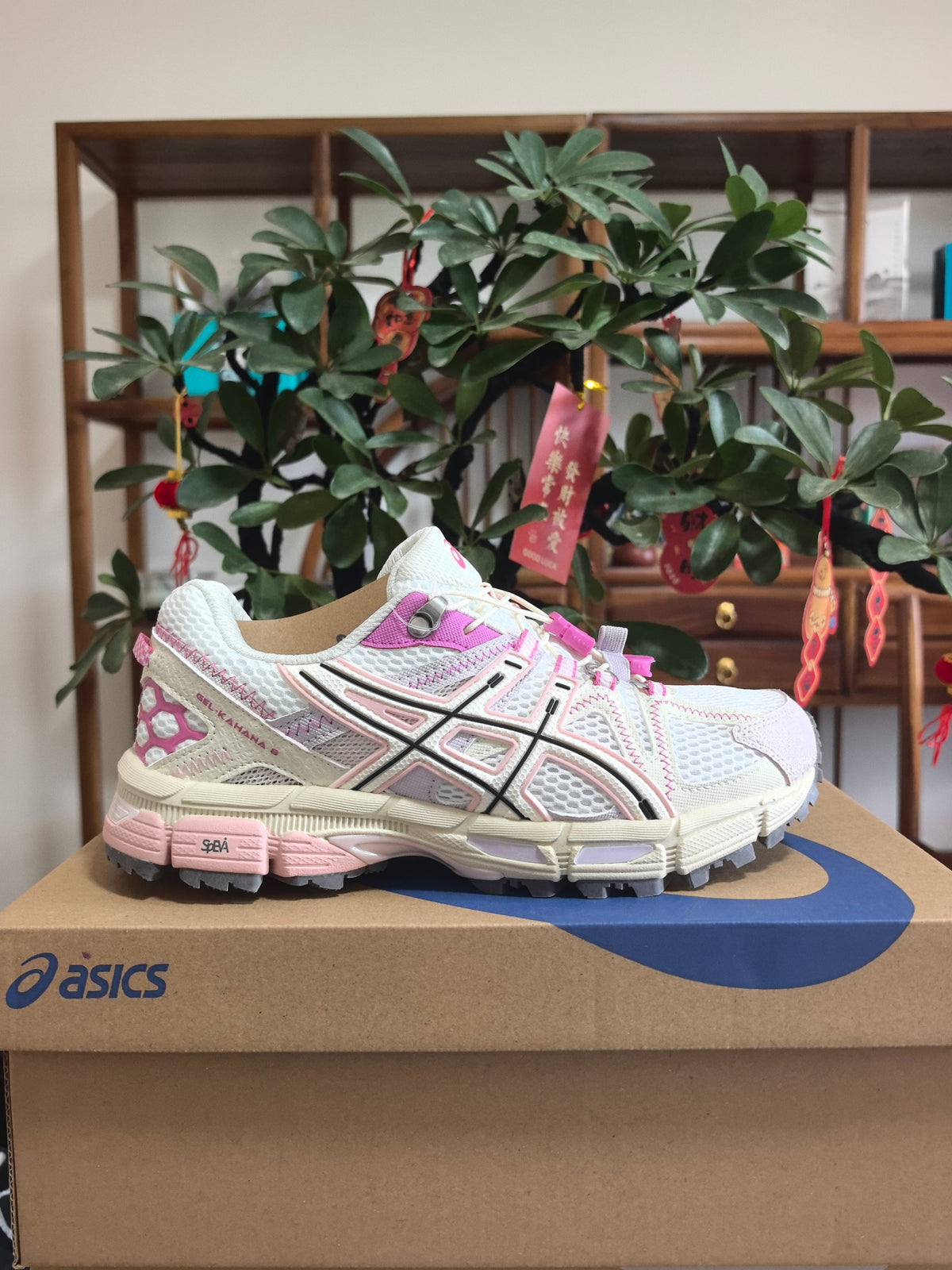 Pink and White ASICS KL1 Sneakers - product image from the listing.