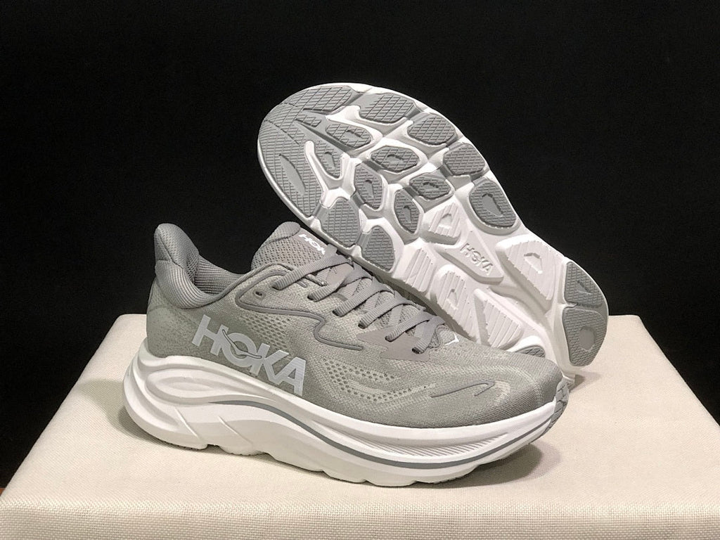 Gray HOKA Clifton 10 Running Shoes - product image from the listing.