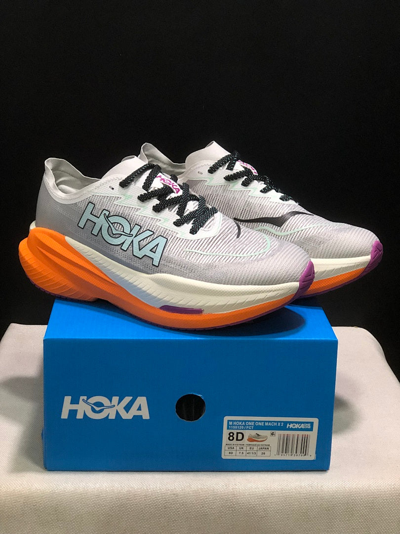 Gray and Orange HOKA Mach X 2 Running Shoes - product image from the listing.