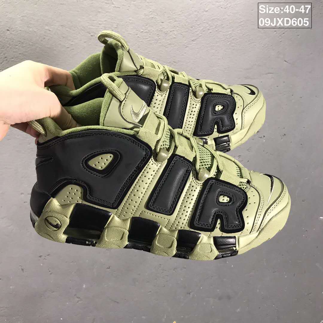 Olive and Black Nike Air More Uptempo Sneakers - product image from the listing.
