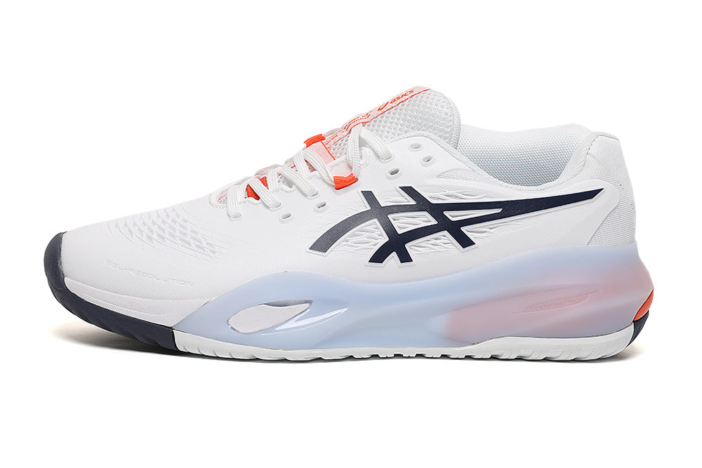 ASICS White and Orange Court Trainers - product image from the listing.