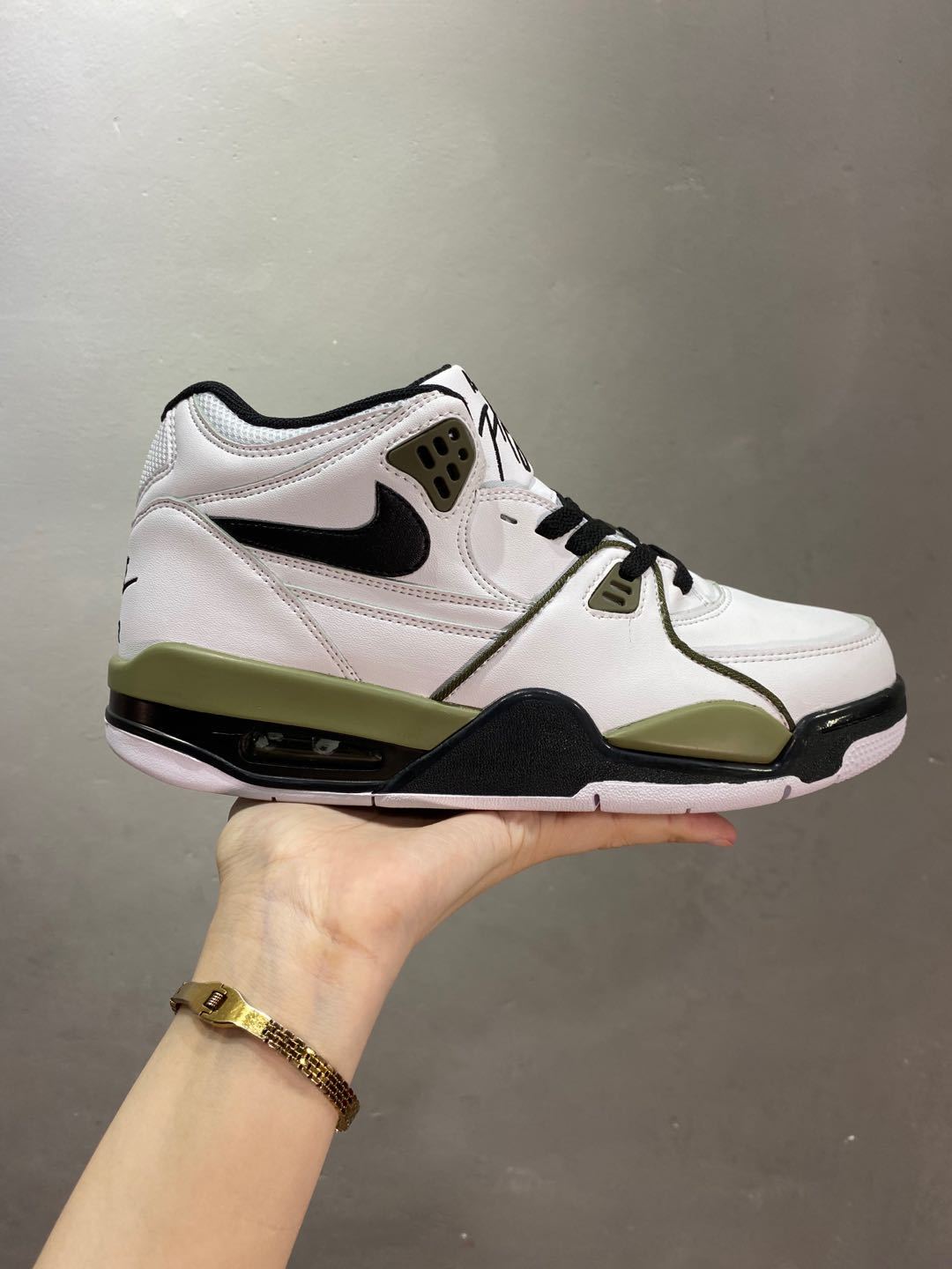 Nike Air Flight 89 Sneakers in White Olive Green - product image from the listing.