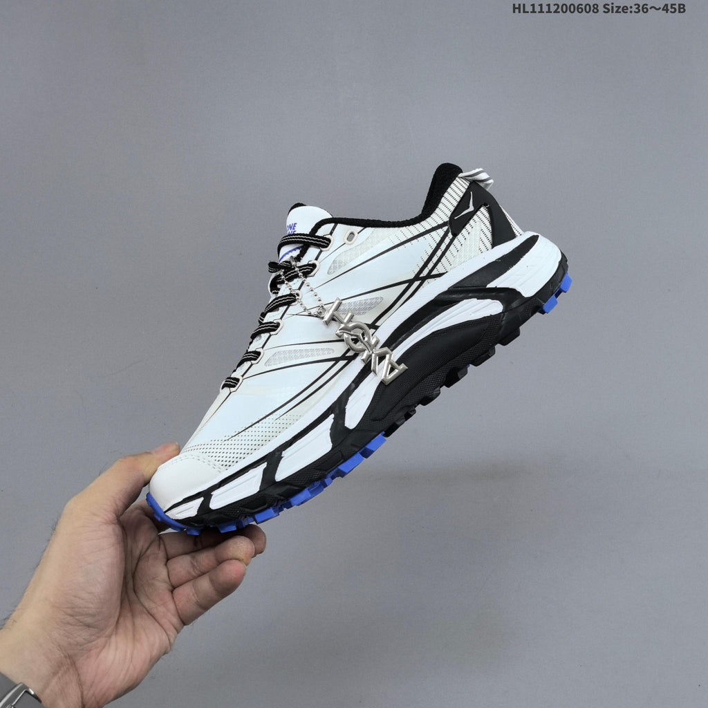 HOKA Mafate Speed 2 Low Trail Running Shoes, in White Black Blue - product image from the listing.