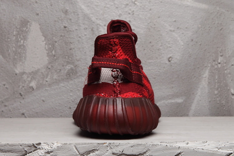 Yeezy 350 V2 Burgundy Zebra Sneakers in Knit - product image from the listing.