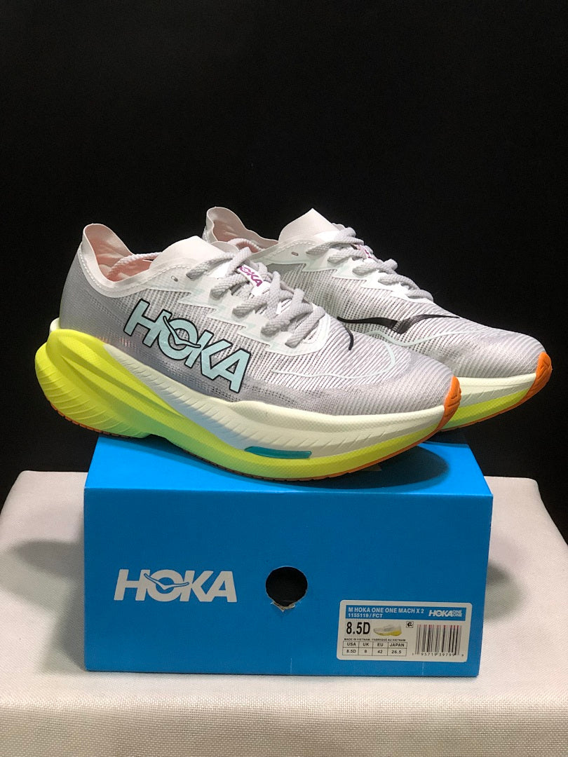 HOKA Mach X 2 Running Shoes, Gray and Neon in Yellow - product image from the listing.