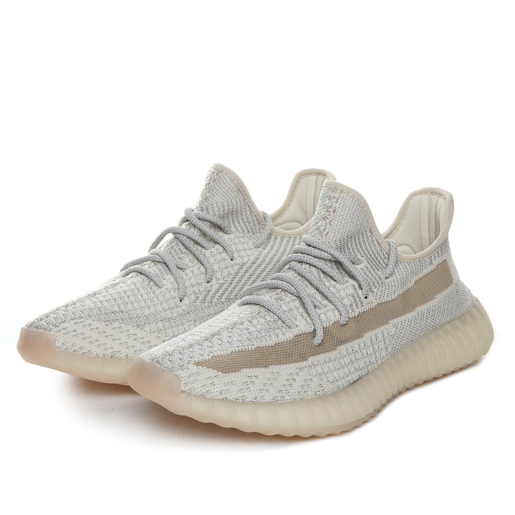 Light Gray and Cream Yeezy 350 V2 Knit Sneakers - product image from the listing.