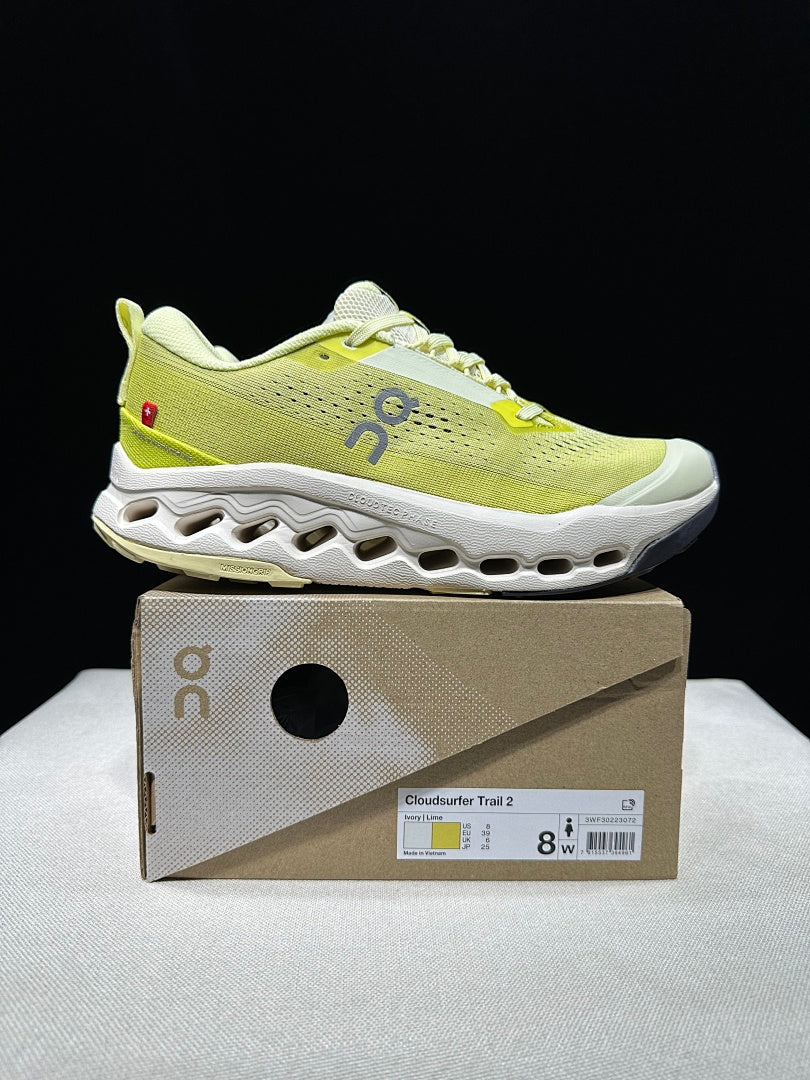 On Cloudsurfer Trail 2 Trail Running Shoes, in Ivory Lime - product image from the listing.