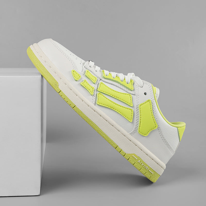 AMIRI Bone Low-Top Sneakers in White and Neon in Green - product image from the listing.