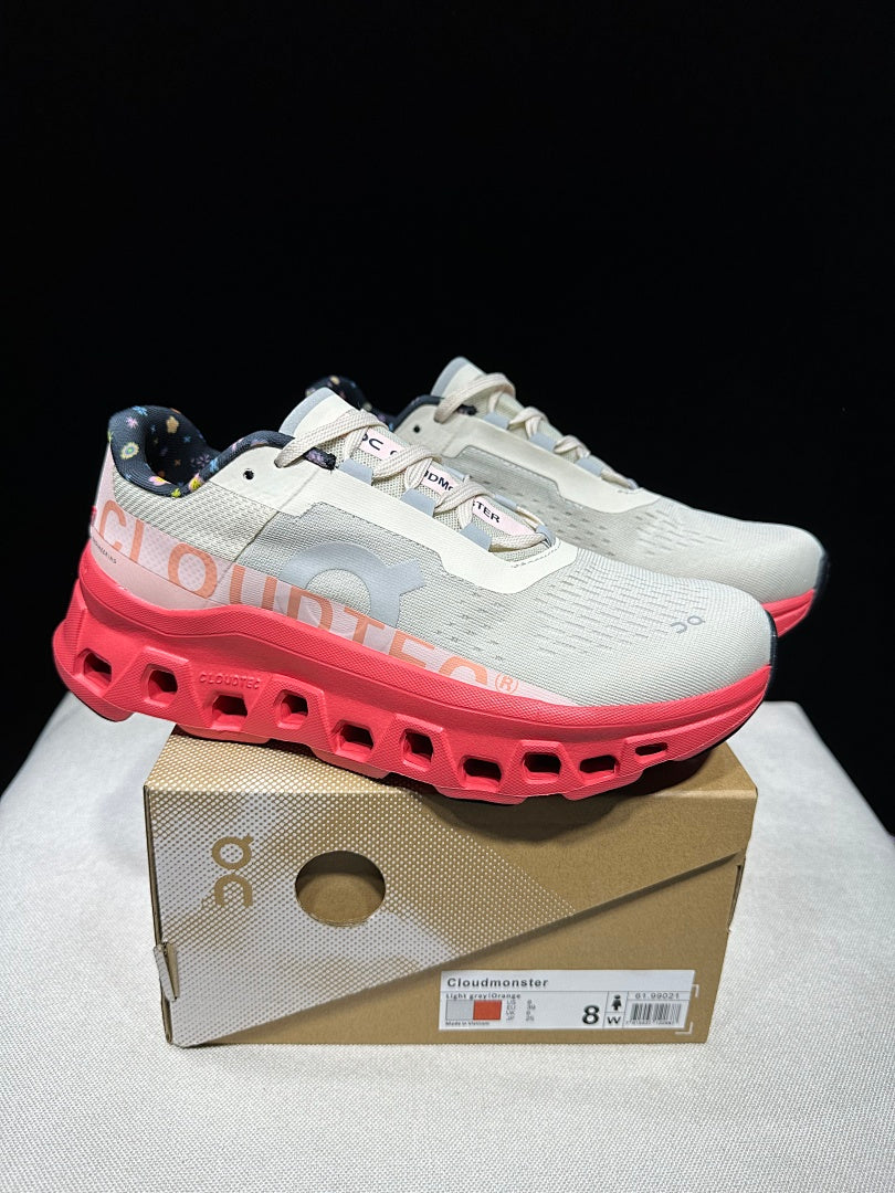Light Gray and Coral On Cloudmonster Sneakers - product image from the listing.