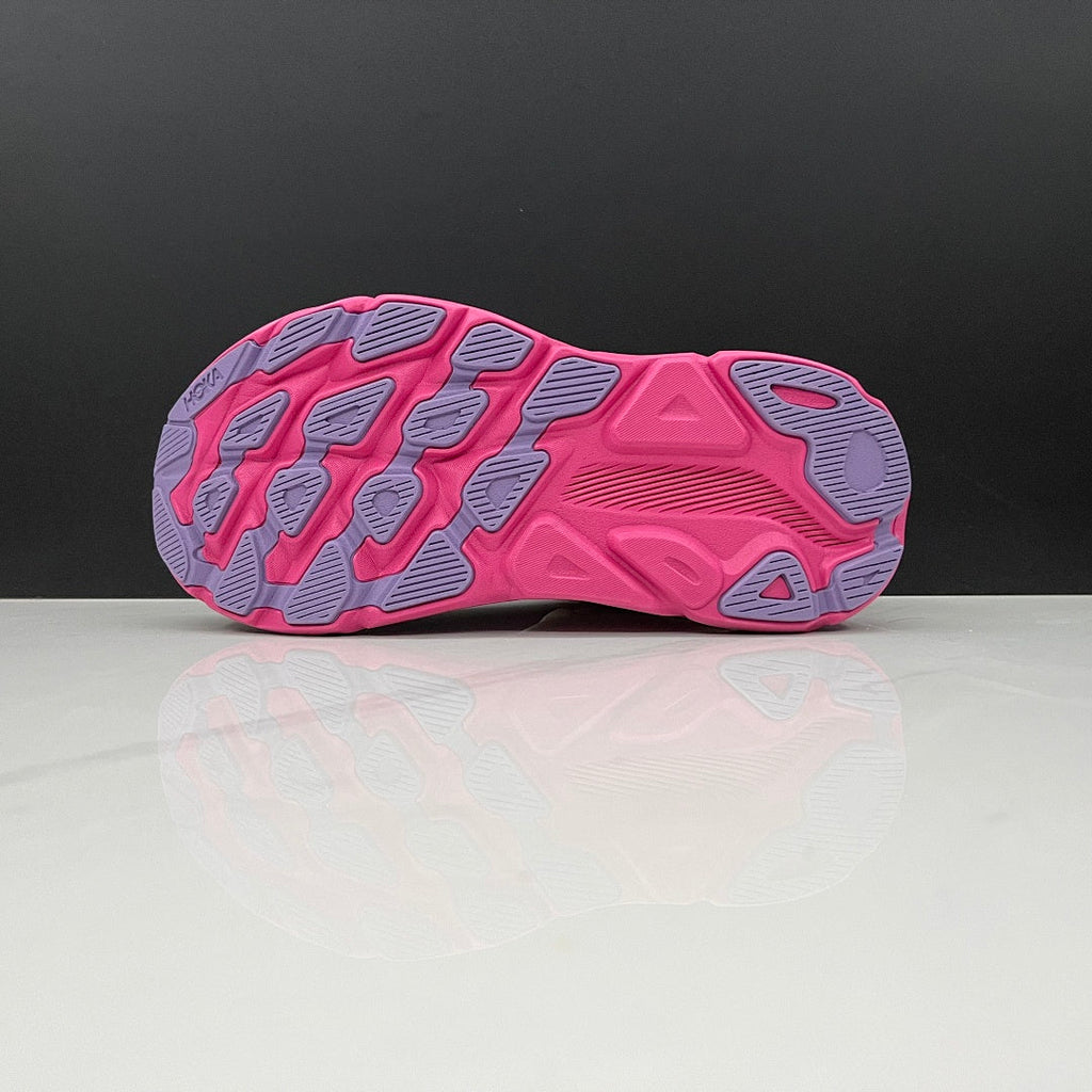 Ivory and Pink HOKA Clifton 9 Running Shoes - product image from the listing.