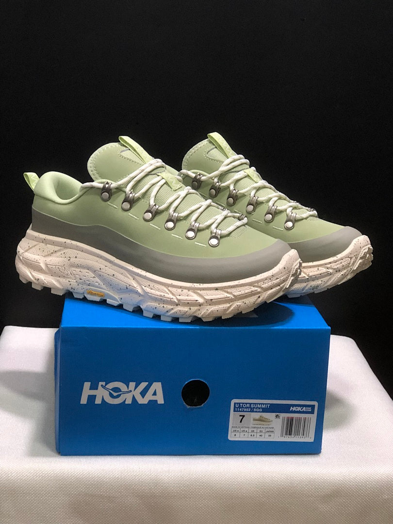 HOKA Tor Summit Hiking Shoes in Sage in Green - product image from the listing.