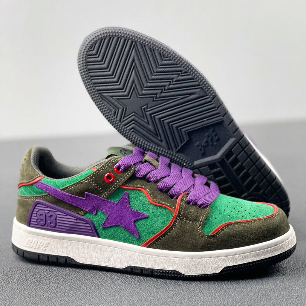 BAPE SK8 Sta Sneakers in Green and Purple - product image from the listing.
